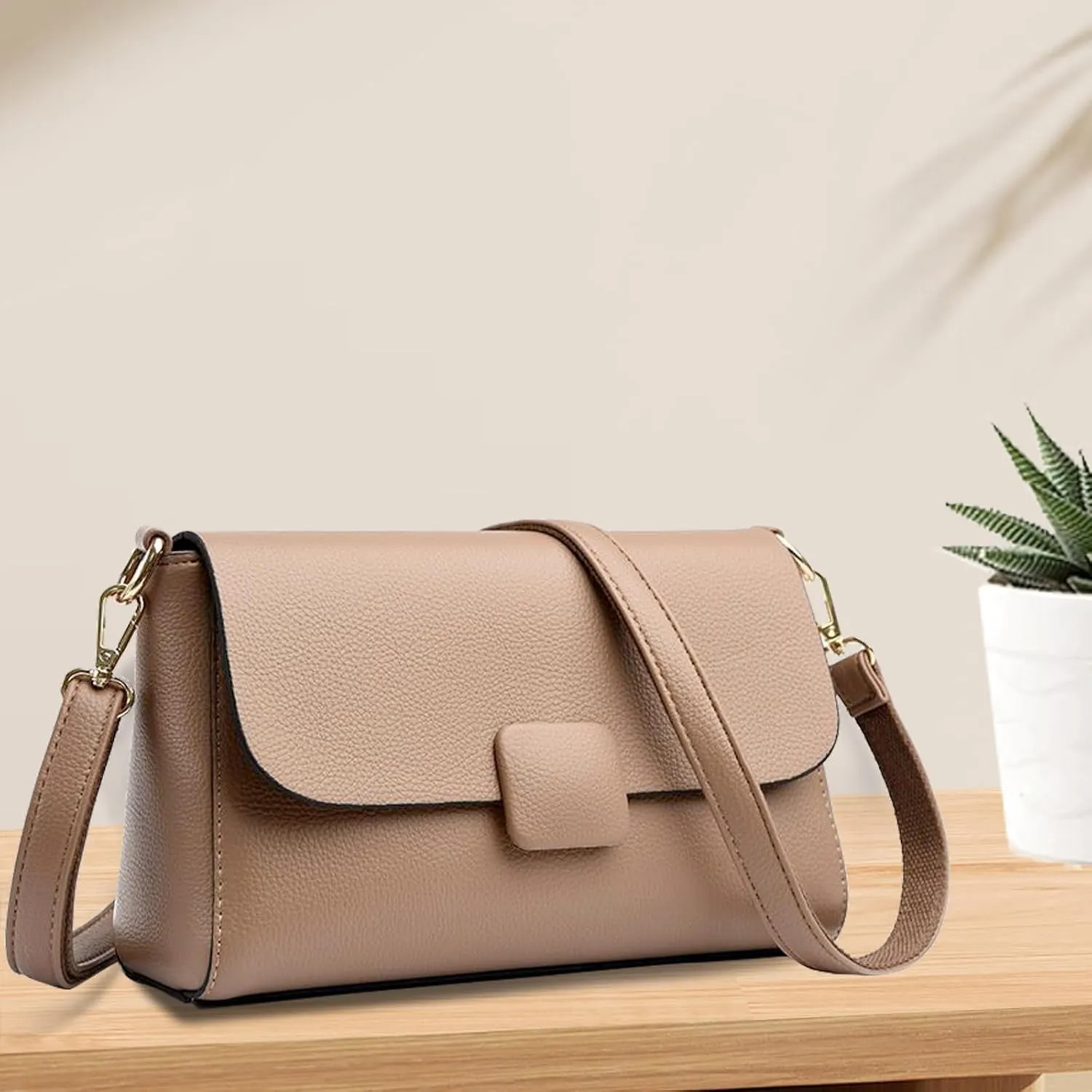Genuine Leather Crossbody Bag for Women, Small Soft Cowhide Shoulder Purse, Magnetic Closure, Adjustable Strap