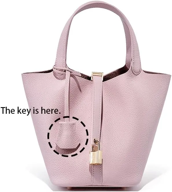Genuine Leather Lock Design Bucket Bag Basket, Fashionable and Versatile Shoulder Handbag,satchel small hobo bag