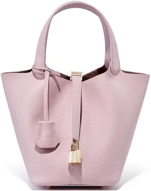 Genuine Leather Lock Design Bucket Bag Basket, Fashionable and Versatile Shoulder Handbag,satchel small hobo bag