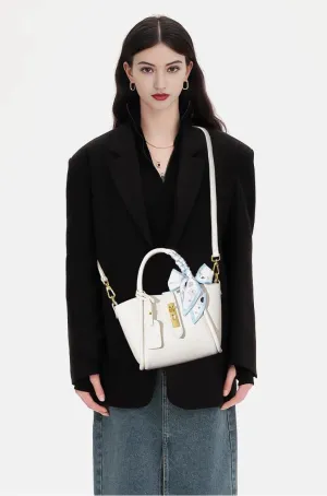 Genuine Leather Lock Design Bucket Bag Vegetable Basket, Commuting Shoulder Handbag Tote bag