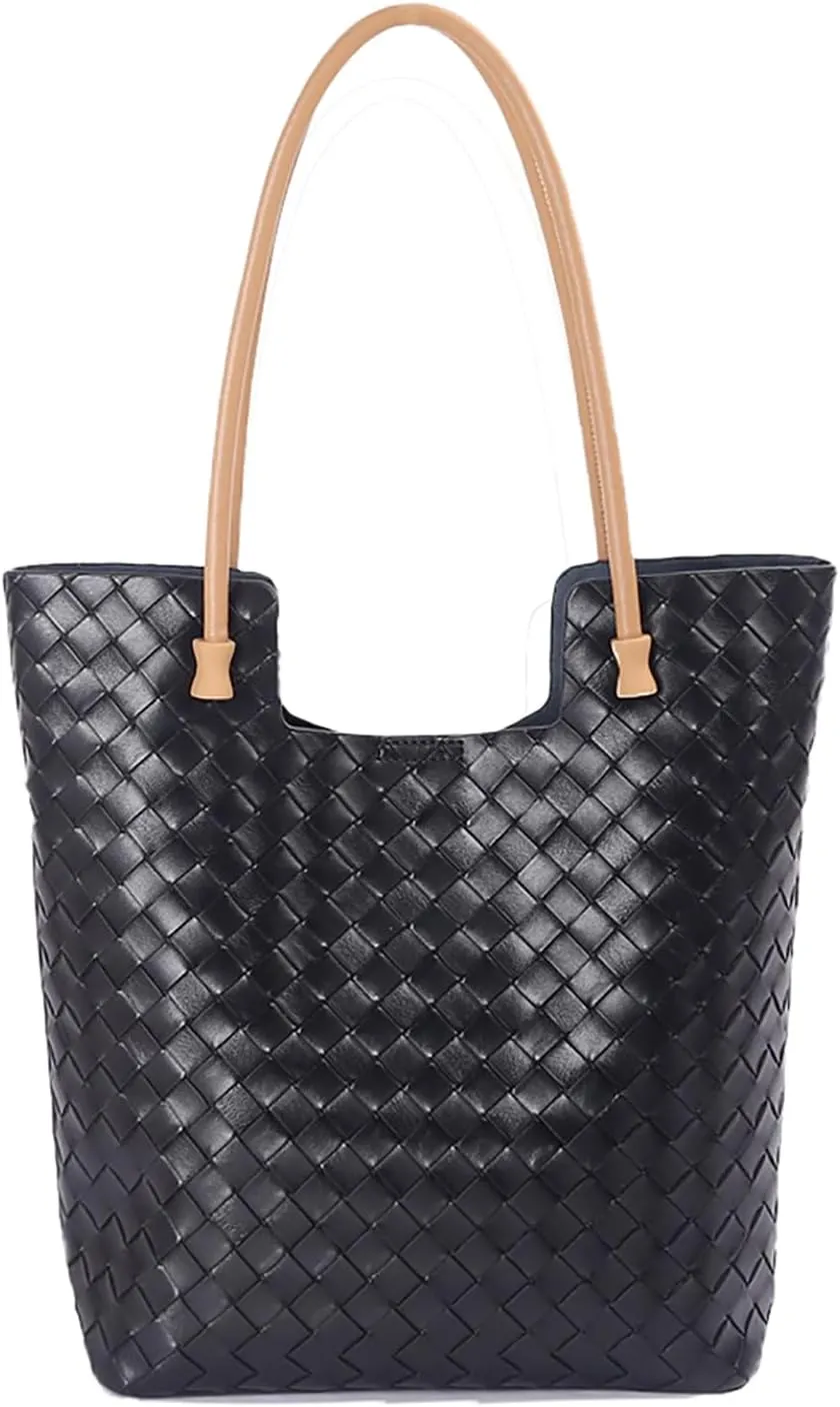 Genuine Leather Shoulder Bags for Women with Top Handle Woven Pattern Summer Women's Tote Bag