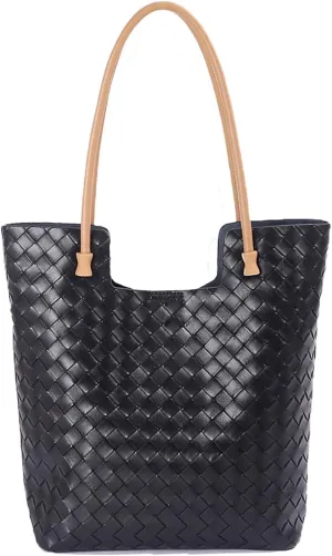 Genuine Leather Shoulder Bags for Women with Top Handle Woven Pattern Summer Women's Tote Bag