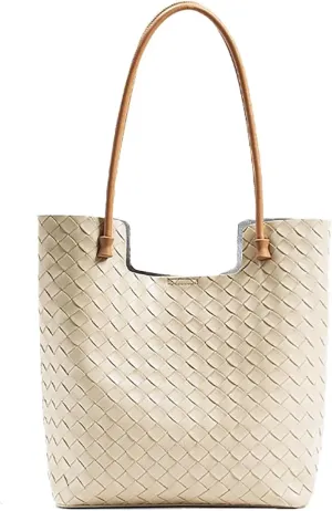Genuine Leather Shoulder Bags for Women with Top Handle Woven Pattern Summer Women's Tote Bag