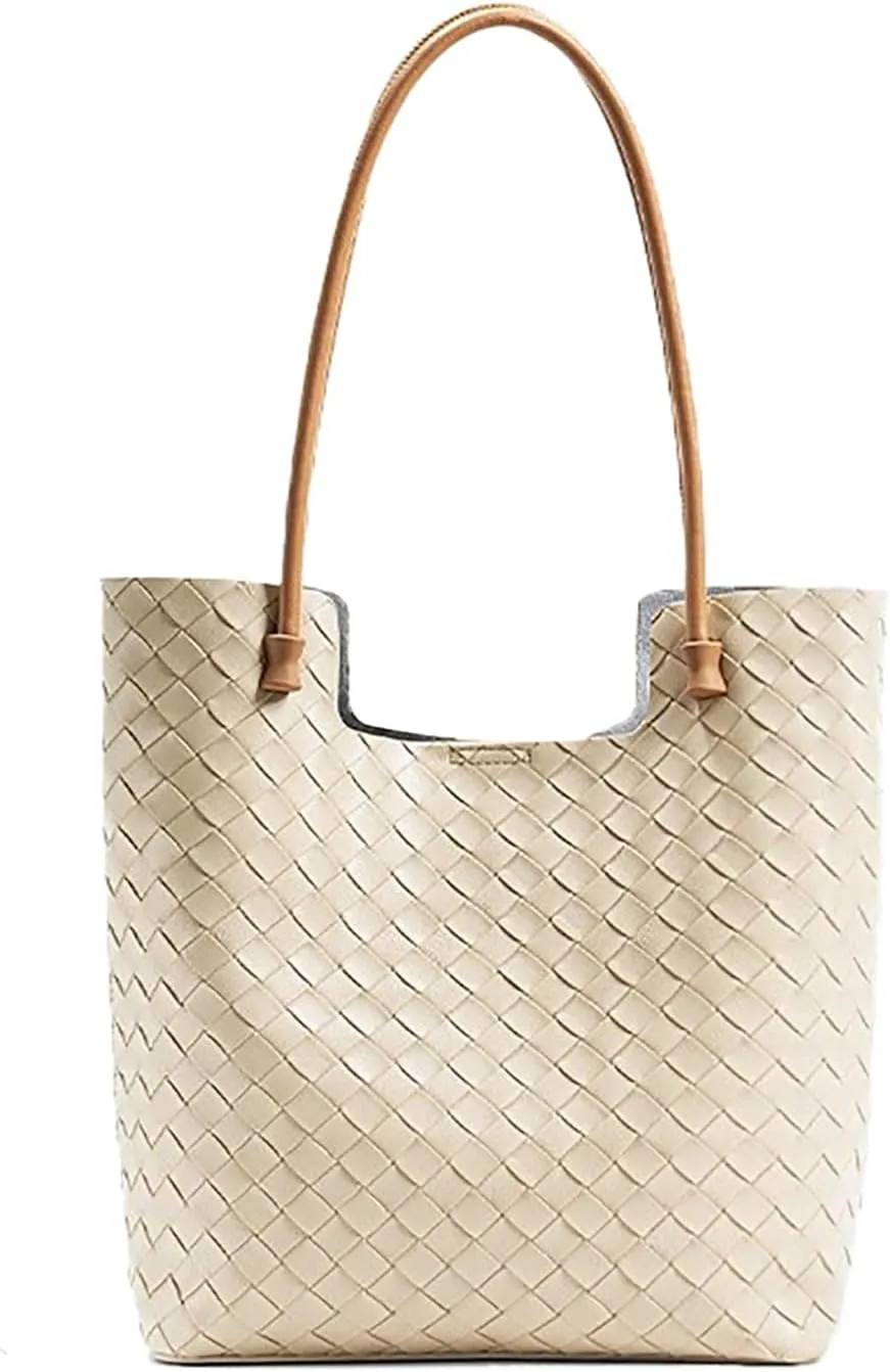 Genuine Leather Shoulder Bags for Women with Top Handle Woven Pattern Summer Women's Tote Bag