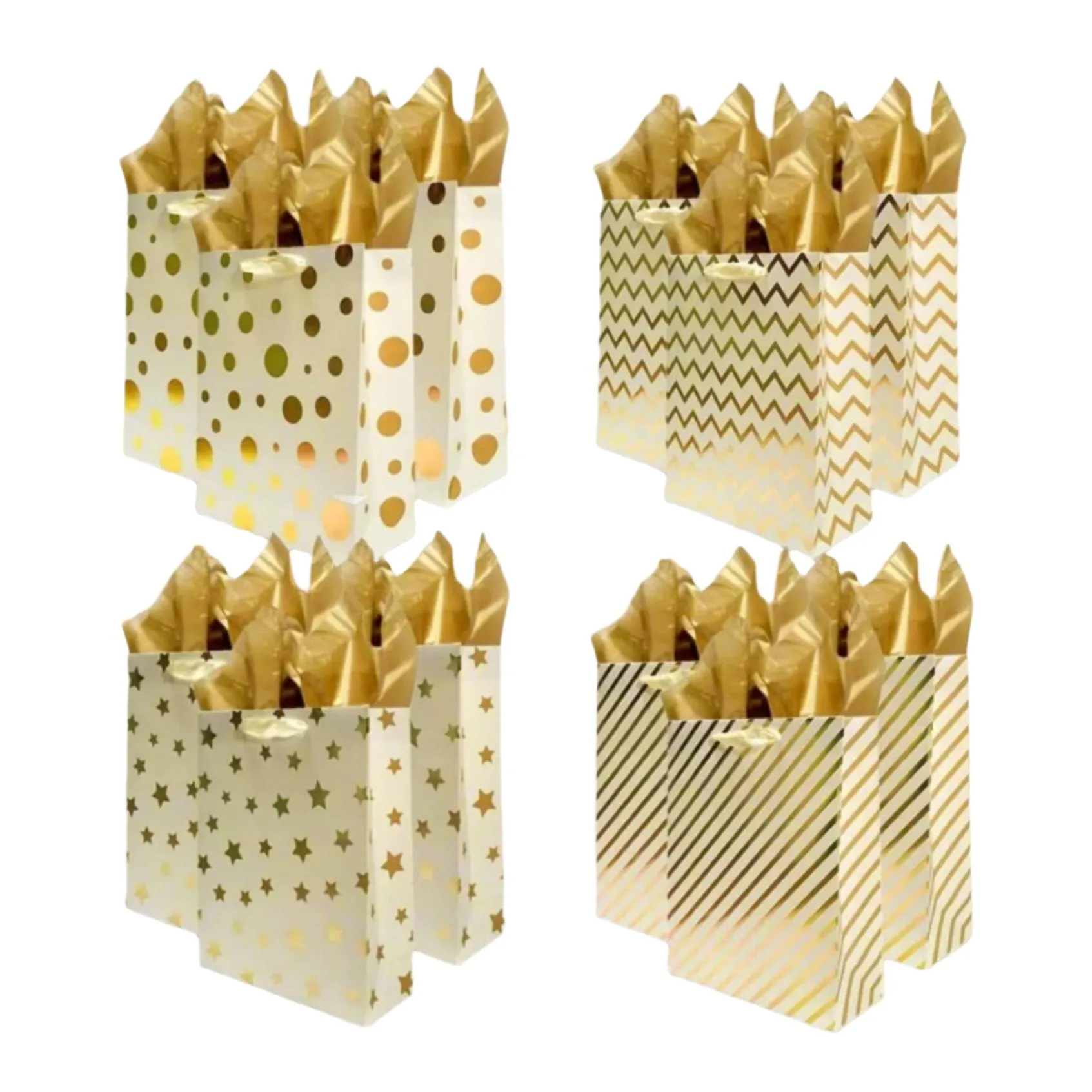 Geometric Shapes Prints Large Gift Bags Bulk with Tissue Paper, Pack of 12