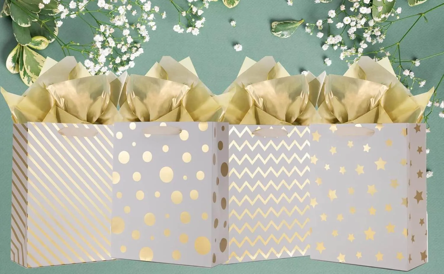 Geometric Shapes Prints Large Gift Bags Bulk with Tissue Paper, Pack of 12