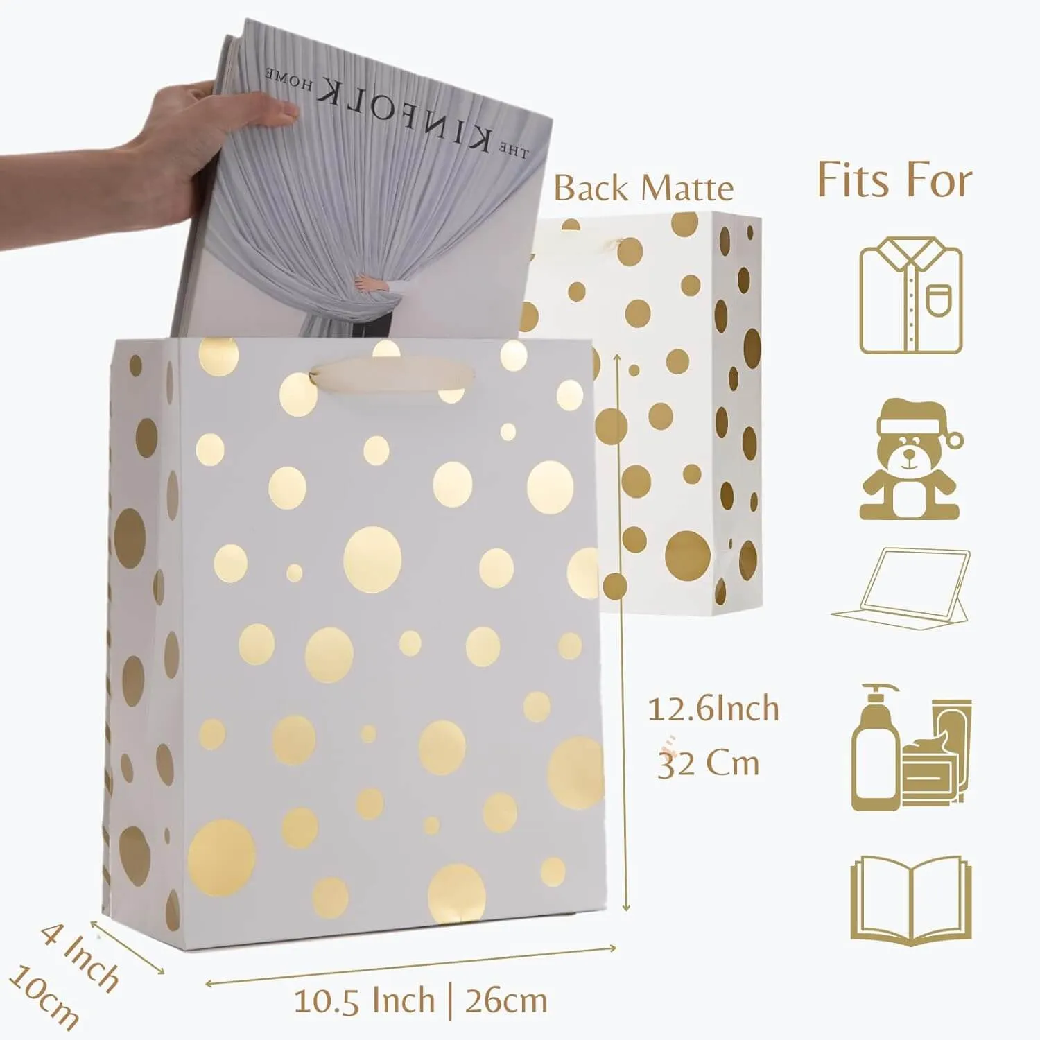 Geometric Shapes Prints Large Gift Bags Bulk with Tissue Paper, Pack of 12