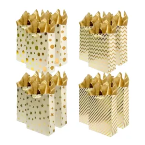 Geometric Shapes Prints Large Gift Bags Bulk with Tissue Paper, Pack of 12