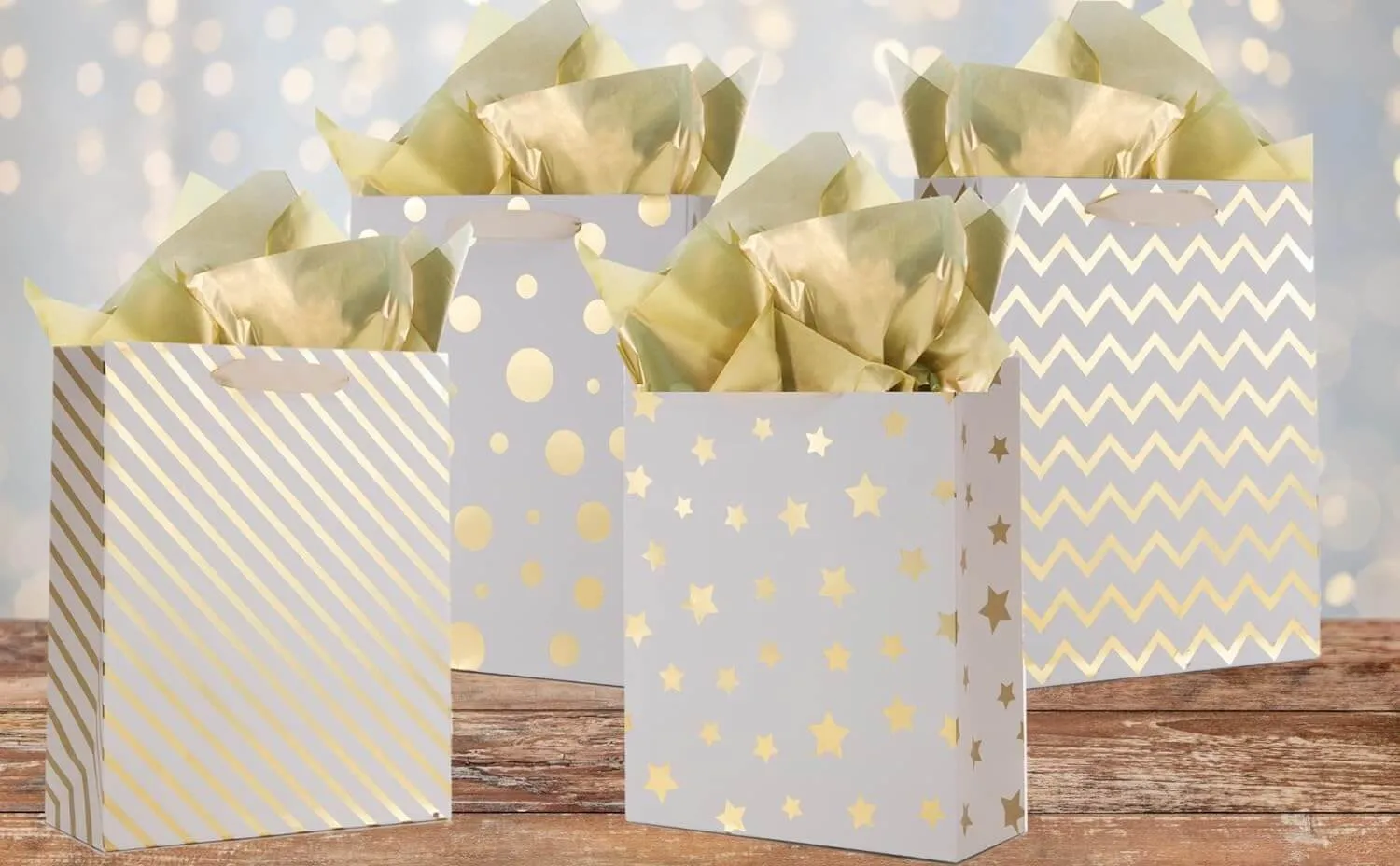 Geometric Shapes Prints Large Gift Bags Bulk with Tissue Paper, Pack of 12
