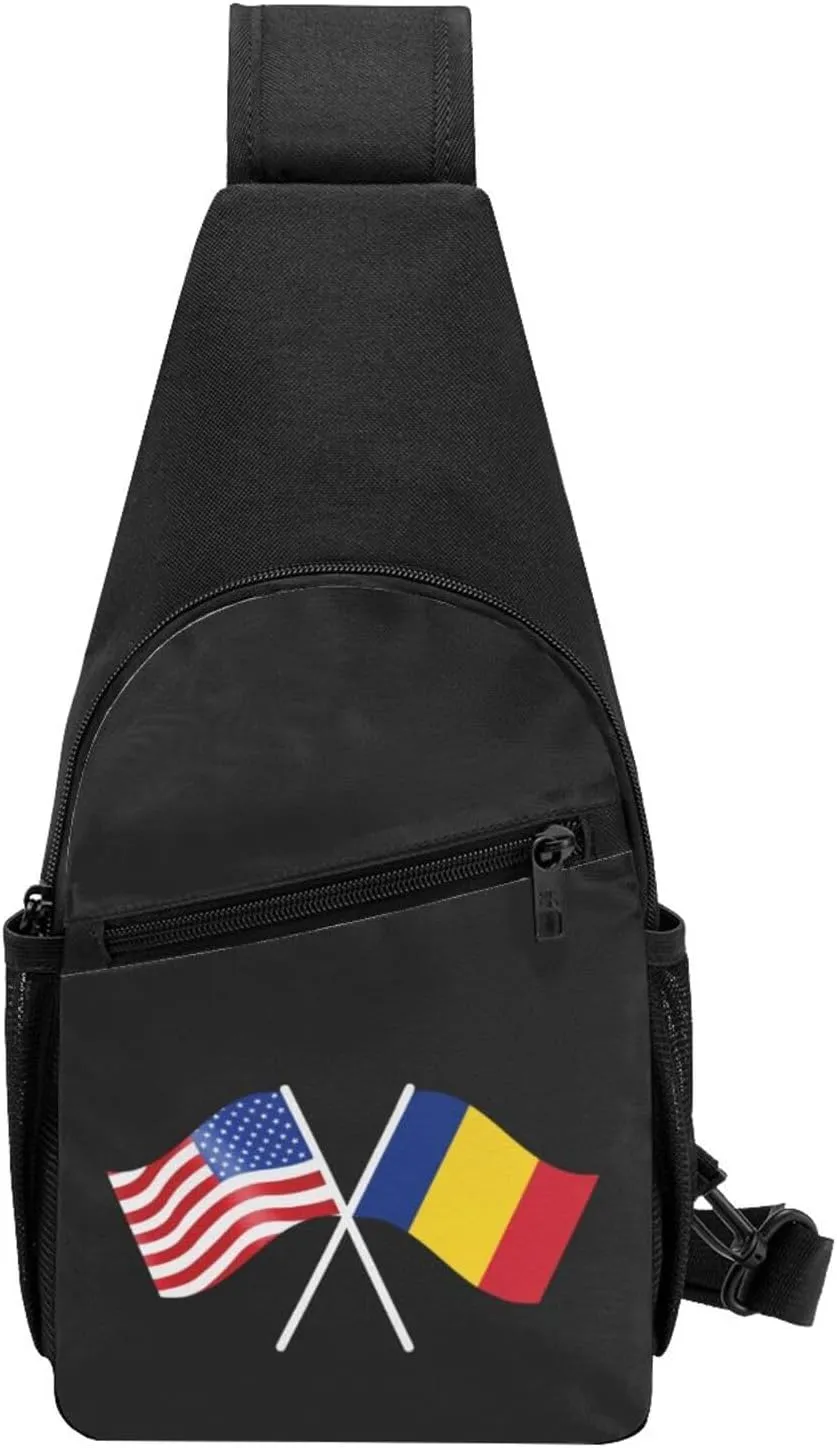 GERRIT American And Romania Flag Chest Pack Leisure Shoulder Crossbody Chest Bag