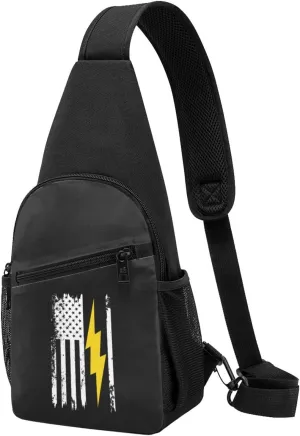 GeRRiT American Flag Lightning Bolt Electrician Chest Pack Leisure Shoulder Crossbody Chest Bag