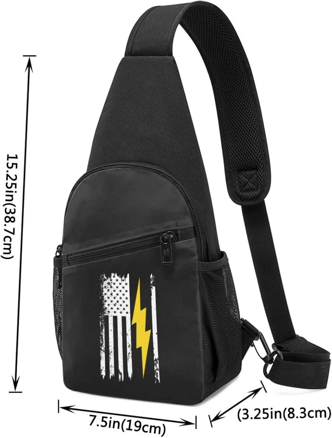 GeRRiT American Flag Lightning Bolt Electrician Chest Pack Leisure Shoulder Crossbody Chest Bag