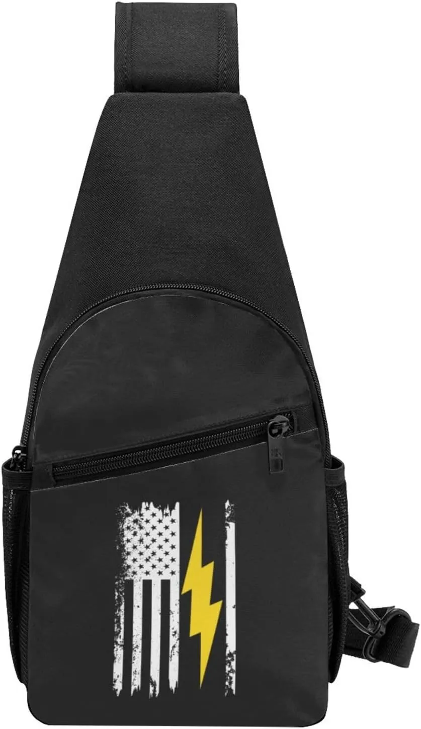 GeRRiT American Flag Lightning Bolt Electrician Chest Pack Leisure Shoulder Crossbody Chest Bag