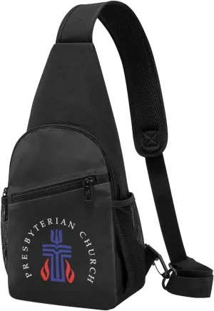 GERRIT Presbyterian Church Cross Seal Chest Pack Leisure Shoulder Crossbody Chest Bag, Black