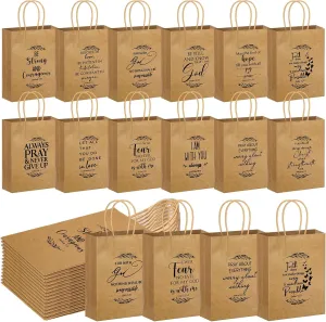 Gersoniel Christian Gift Bag Bulk Religious Kraft Medium Bible Verse Brown Christian Inspirational Church Welcome Gift Bags with Handle for Fathers Day Family Baptism(60 Pcs)