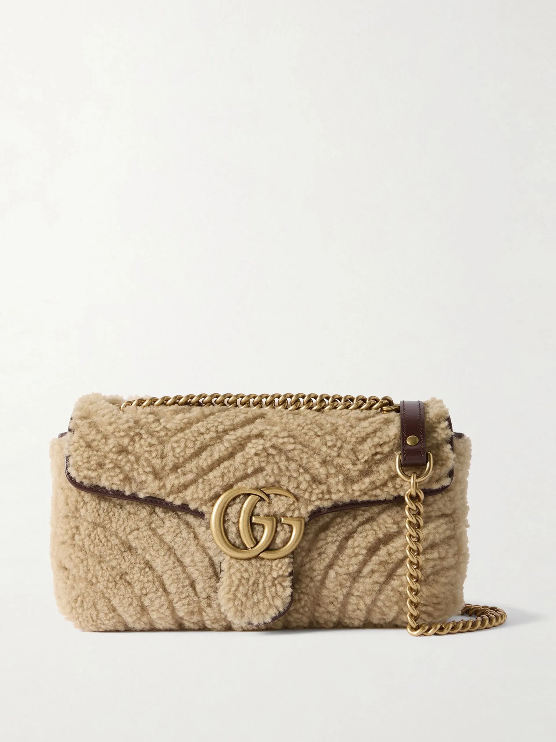 GG Marmont 2.0 leather-trimmed matelassé shearling shoulder bag