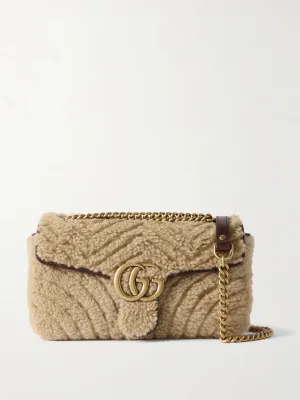 GG Marmont 2.0 leather-trimmed matelassé shearling shoulder bag