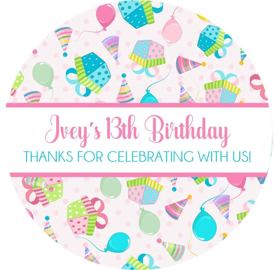 Girls Colorful Birthday Present Stickers