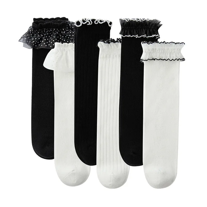 Girls' knee-length socks cotton solid color long socks