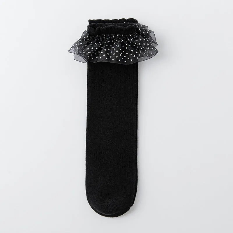 Girls' knee-length socks cotton solid color long socks
