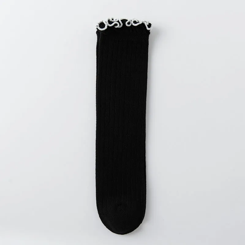 Girls' knee-length socks cotton solid color long socks