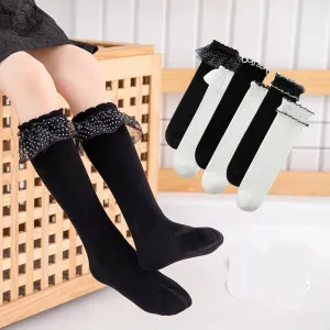 Girls' knee-length socks cotton solid color long socks