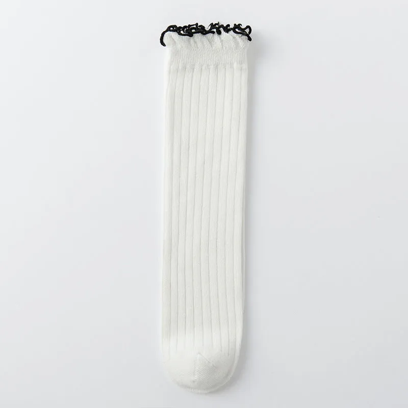 Girls' knee-length socks cotton solid color long socks