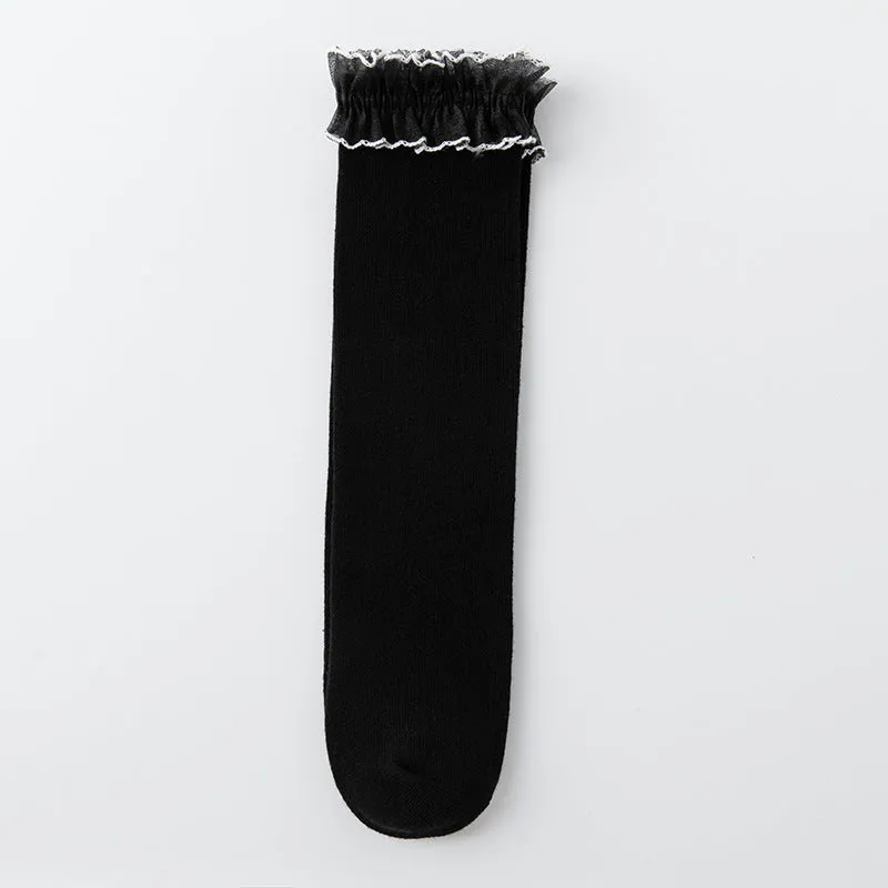 Girls' knee-length socks cotton solid color long socks