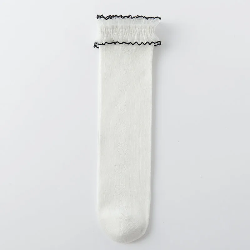 Girls' knee-length socks cotton solid color long socks