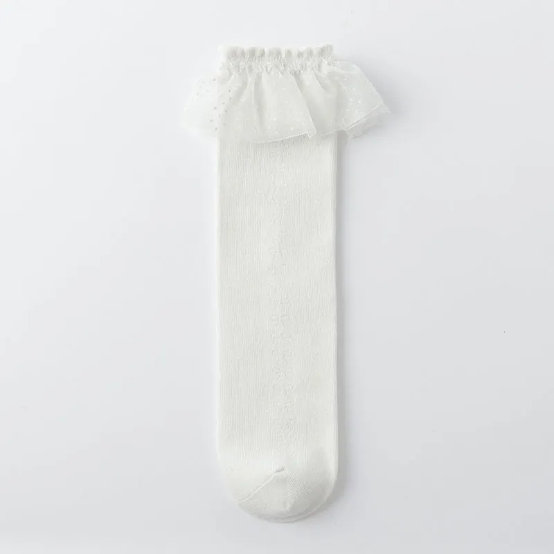Girls' knee-length socks cotton solid color long socks