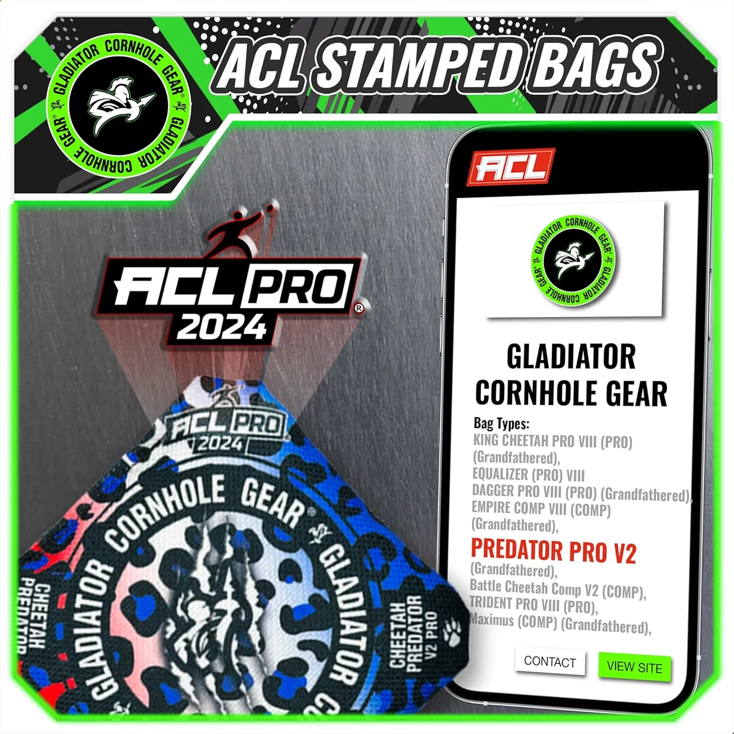 Gladiator Cornhole Gear | ACL Cornhole Bags | Professional Cornhole Bags 16 oz Set of 4