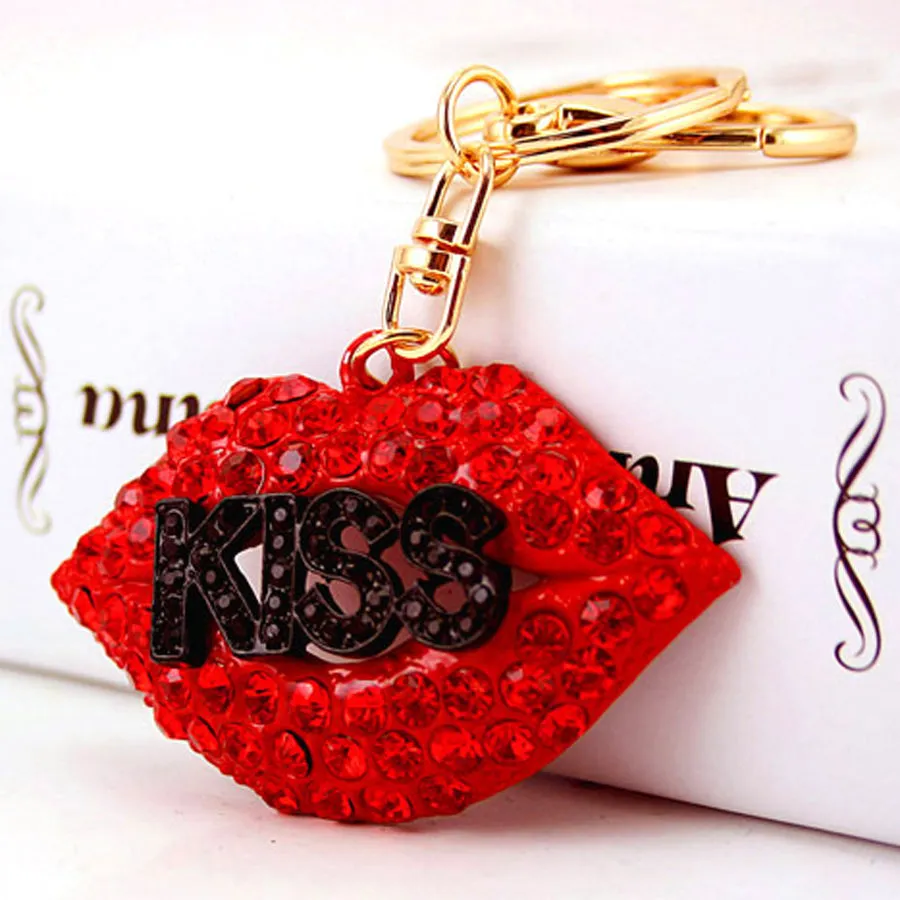 Glamorous Sparkle KISS Lips Keychain