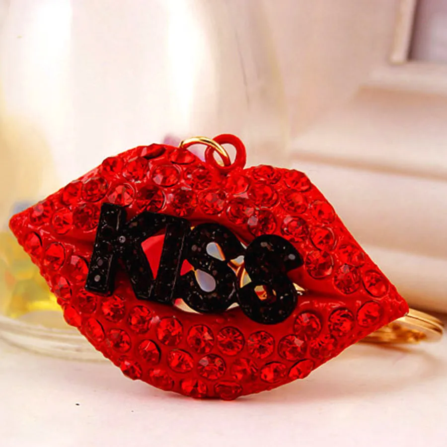 Glamorous Sparkle KISS Lips Keychain