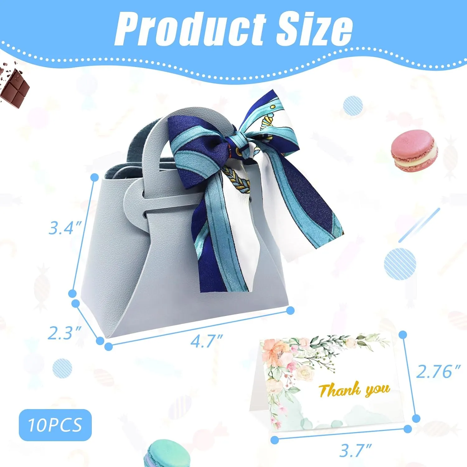 GLGHMH Leather Wedding Candy Bags, 10pcs Reusable Small Gift Bags with Handle and Ribbon and Card, Birthday Party Favor Bags Packing Box for Baby Showers Christmas Halloween (Blue)