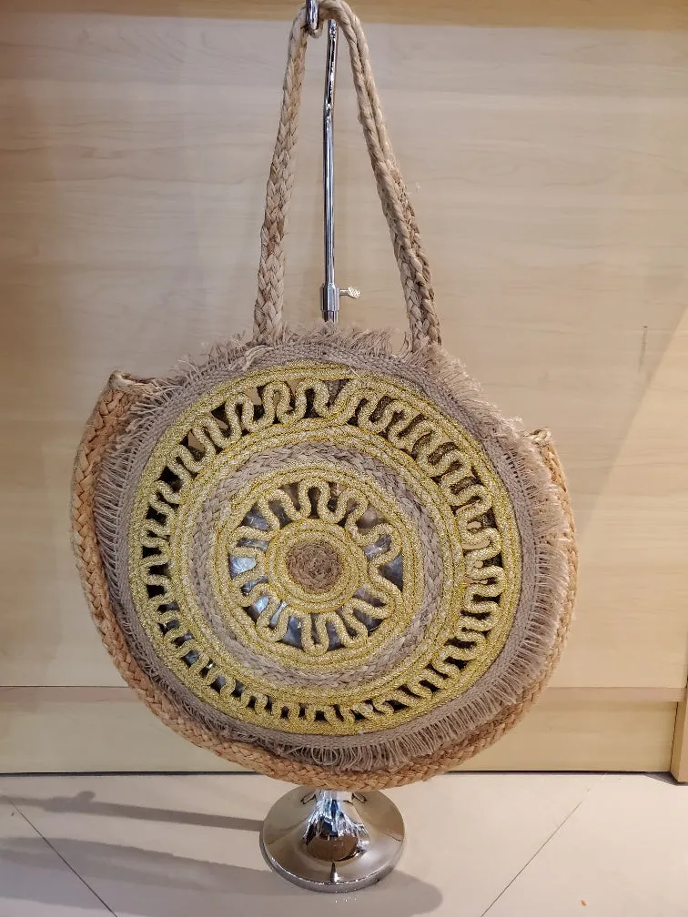 Gold round jute bags, pack of 2, #4191