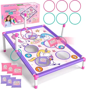 Golray Bean Bag Toss Game for Kids, 2 in 1 Cornhole Board Set Outside Toys for Kids Ages 4-8 with Carnival Party Ring Toss Game, Christmas Birthday Gifts for Boys Girls Toys 2 3 4 5 6 7 8 Years Old