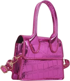 GORGLITTER Women's Crocodile Embossed Mini Square Bag Metallic Top Handle Crossbody Handbag Flap Clutch Bags