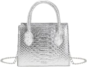 GORGLITTER Women's Small Crossbody Bag Mini Purse Metallic Crocodile Print Double Handle Satchel Shoulder Bag Purse