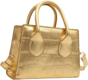 GORGLITTER Women's Small Crossbody Bag Mini Purse Metallic Crocodile Print Double Handle Satchel Shoulder Bag Purse