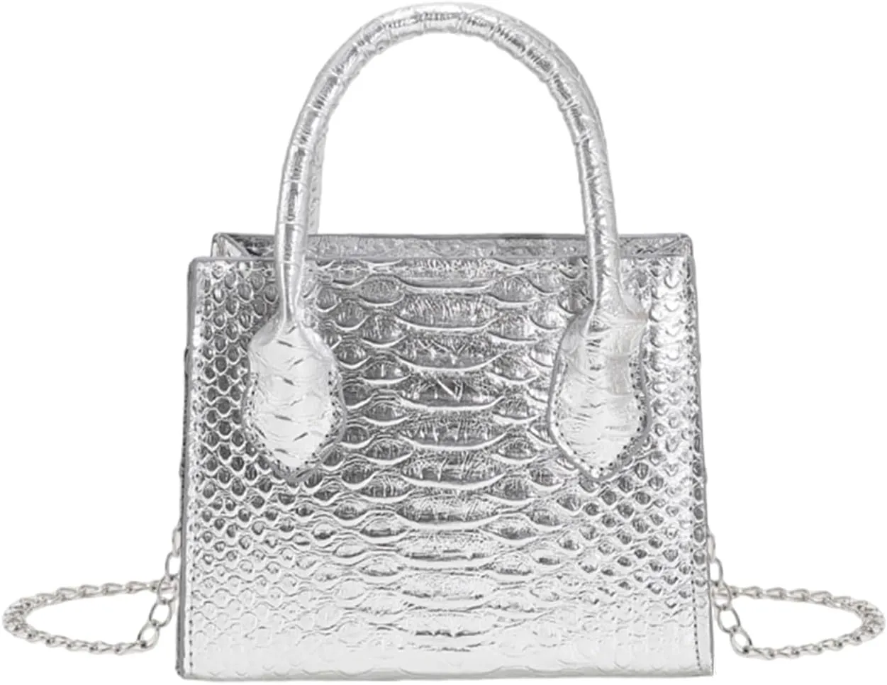 GORGLITTER Women's Small Crossbody Bag Mini Purse Metallic Crocodile Print Double Handle Satchel Shoulder Bag Purse