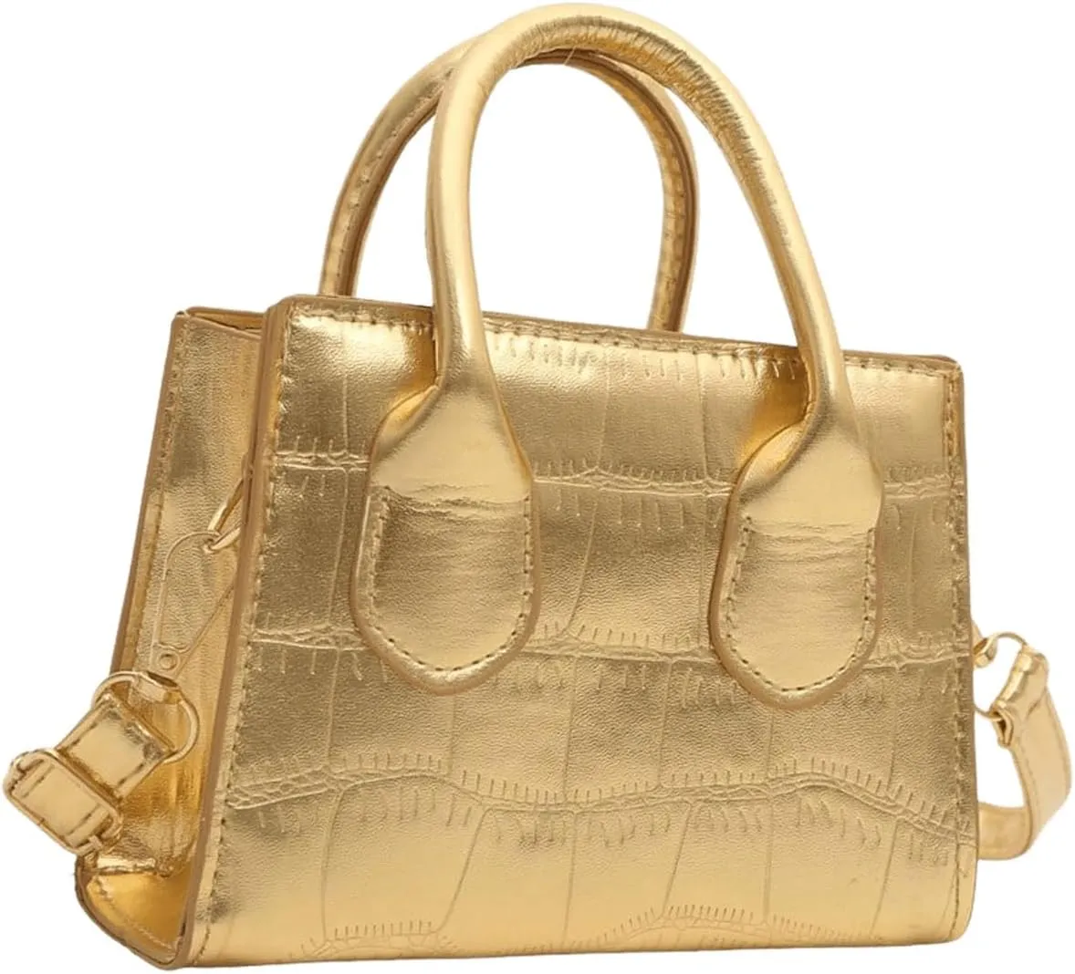 GORGLITTER Women's Small Crossbody Bag Mini Purse Metallic Crocodile Print Double Handle Satchel Shoulder Bag Purse