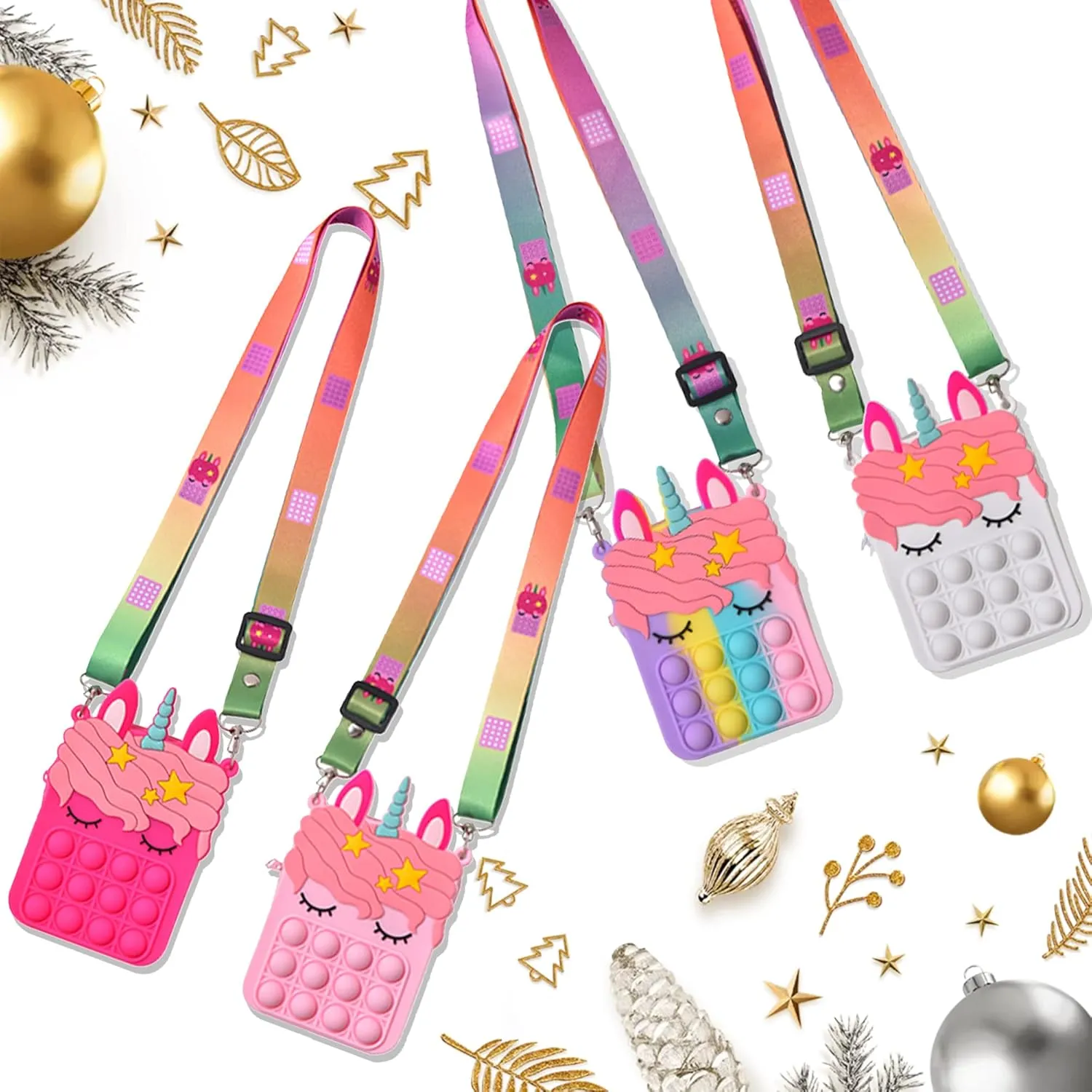 Graduation Giifts for Kids 4 Packs Unicorn Purses Fashion Fidgets Fashion Pop Purse Push Bubbles Fidget Toy Rainbow Unicorn Purse Wallet Ladies Bag Silica Dimple Crossbody Bags