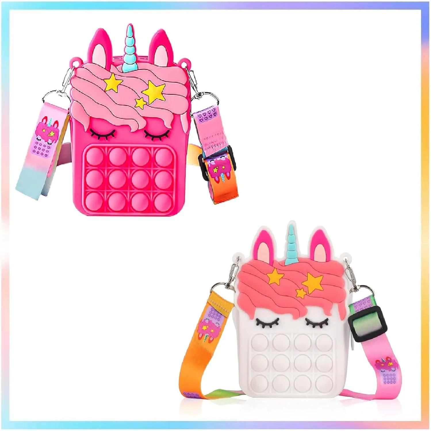 Graduation Giifts for Kids 4 Packs Unicorn Purses Fashion Fidgets Fashion Pop Purse Push Bubbles Fidget Toy Rainbow Unicorn Purse Wallet Ladies Bag Silica Dimple Crossbody Bags