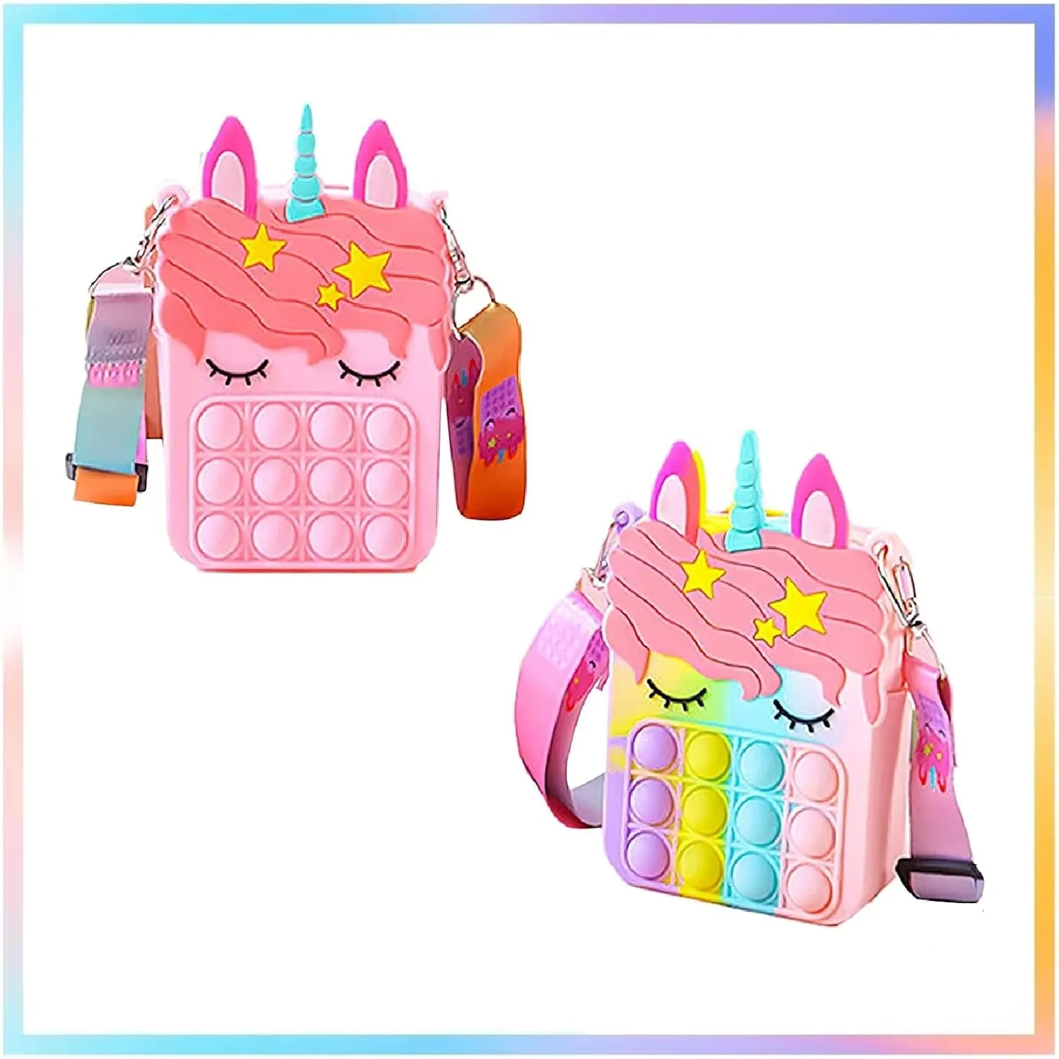 Graduation Giifts for Kids 4 Packs Unicorn Purses Fashion Fidgets Fashion Pop Purse Push Bubbles Fidget Toy Rainbow Unicorn Purse Wallet Ladies Bag Silica Dimple Crossbody Bags