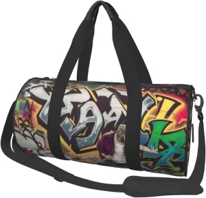 Graffiti Hip Hop Printed Sports Gym Bag for Men Women Foldable Duffel Bag Carry On Weekender Bag for Travel Sports