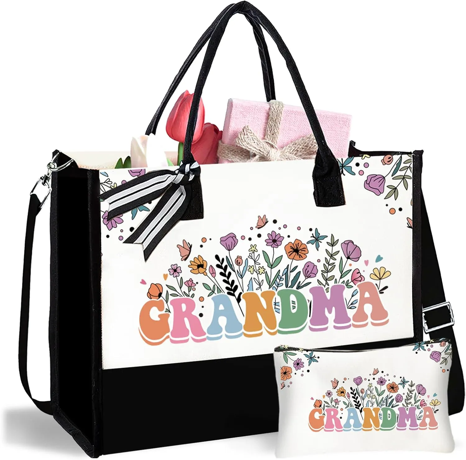 Grandma - Canvas Tote Bag with Makeup Bag for Mama Mimi, Thank You Gift from Granddaughter