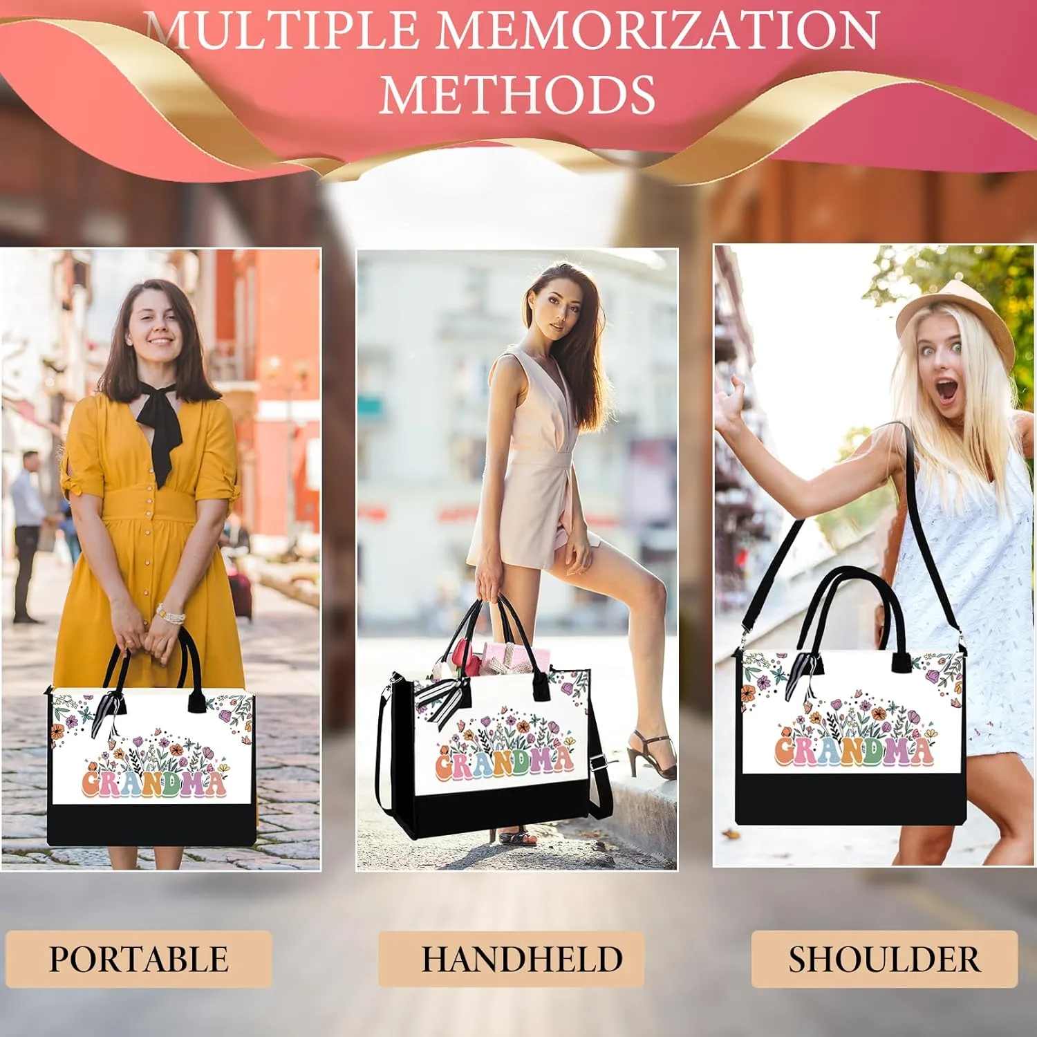 Grandma - Canvas Tote Bag with Makeup Bag for Mama Mimi, Thank You Gift from Granddaughter