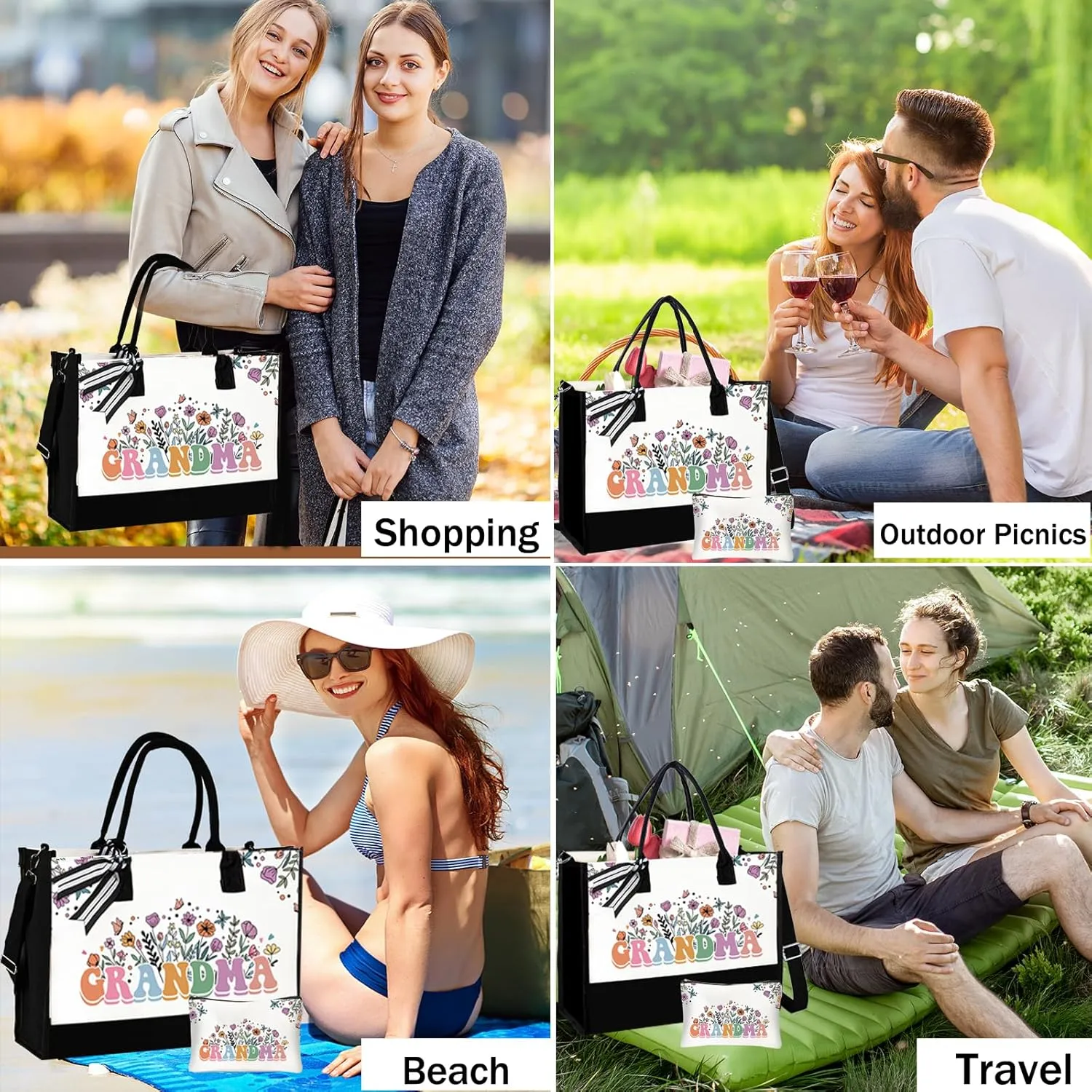 Grandma - Canvas Tote Bag with Makeup Bag for Mama Mimi, Thank You Gift from Granddaughter