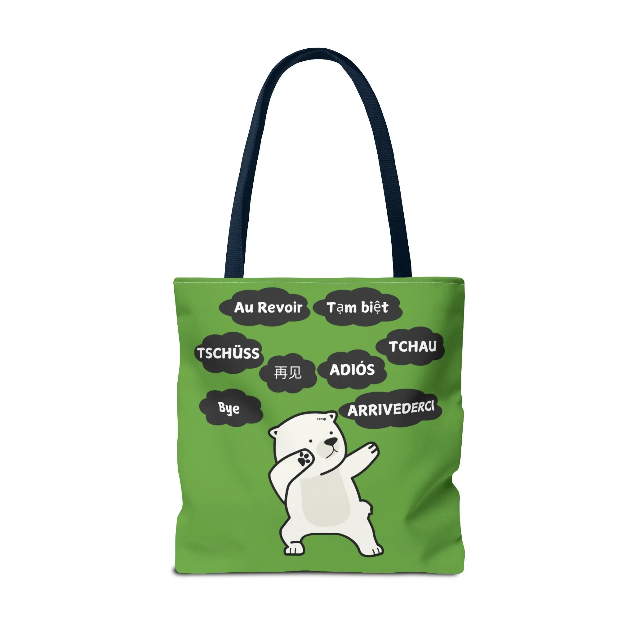 Green Multilingual Farewell Tote Bag with Dancing Bear Design- Perfect for Friendship Gifts, Bag for Shopping, Everyday Shopping bag