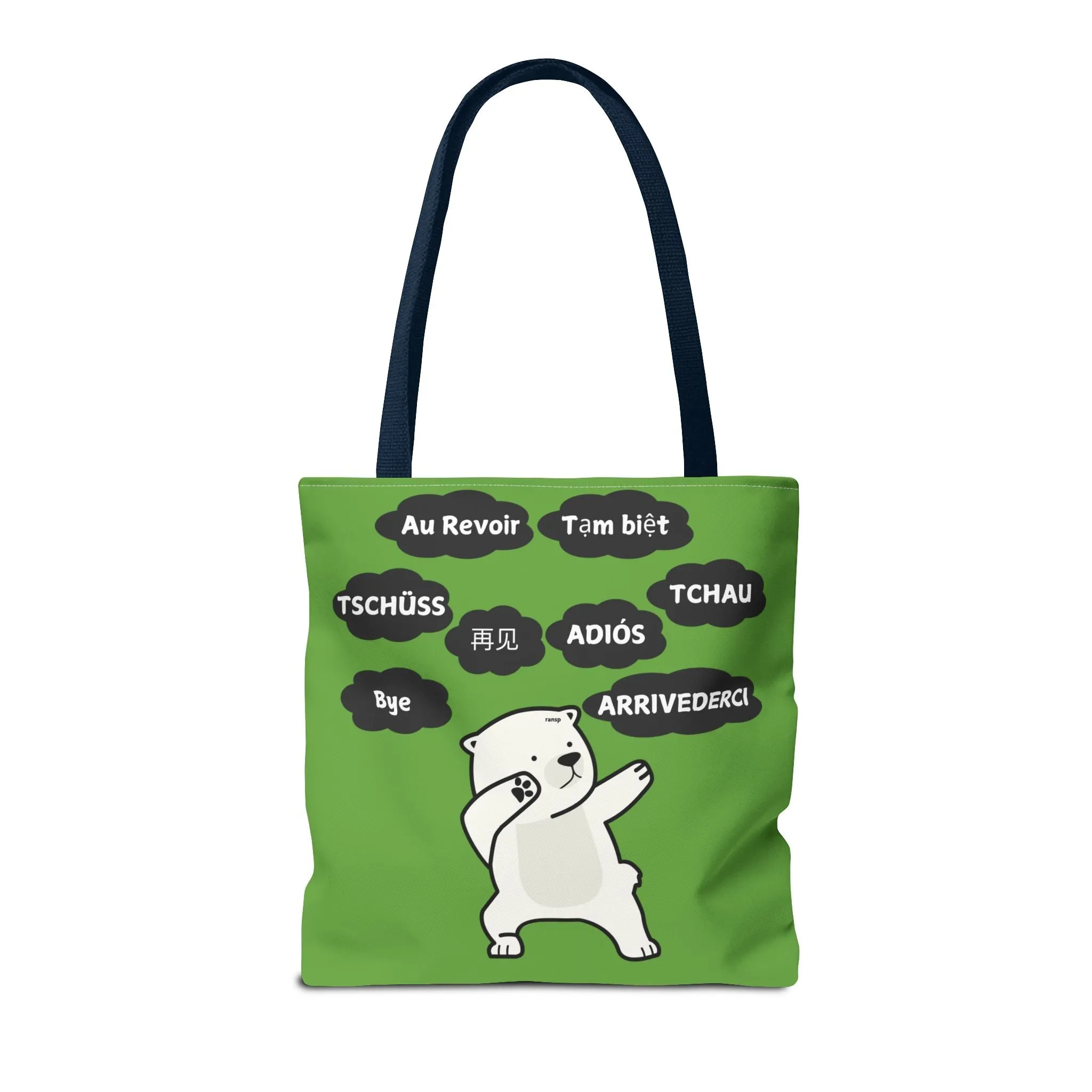 Green Multilingual Farewell Tote Bag with Dancing Bear Design- Perfect for Friendship Gifts, Bag for Shopping, Everyday Shopping bag